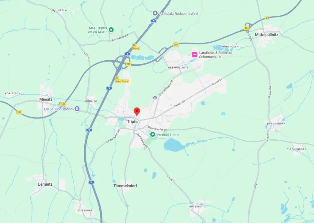 Anfahrtskarte zum Standort von FKT Formenbau- und Kunststofftechnik GmbH in Triptis